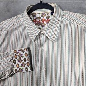 Robert Graham Shirt Mens Large Flip Cuff Stripe Geometric L/S multicolor